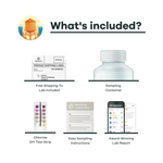 List of items included in the Tap Score city water testing kit with text 'What's included?' at the top.