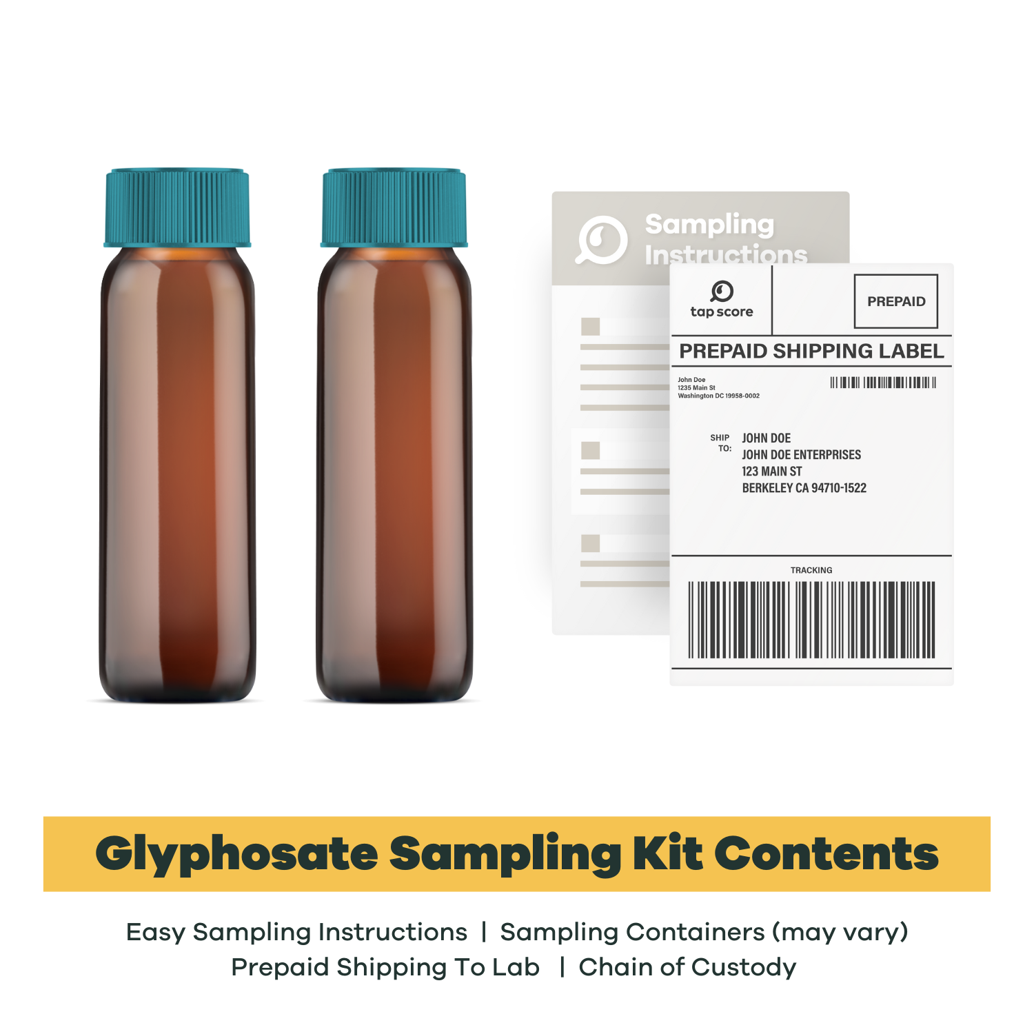 Lab Test Kit contents for Glyphosate in Drinking Water - Tap Score